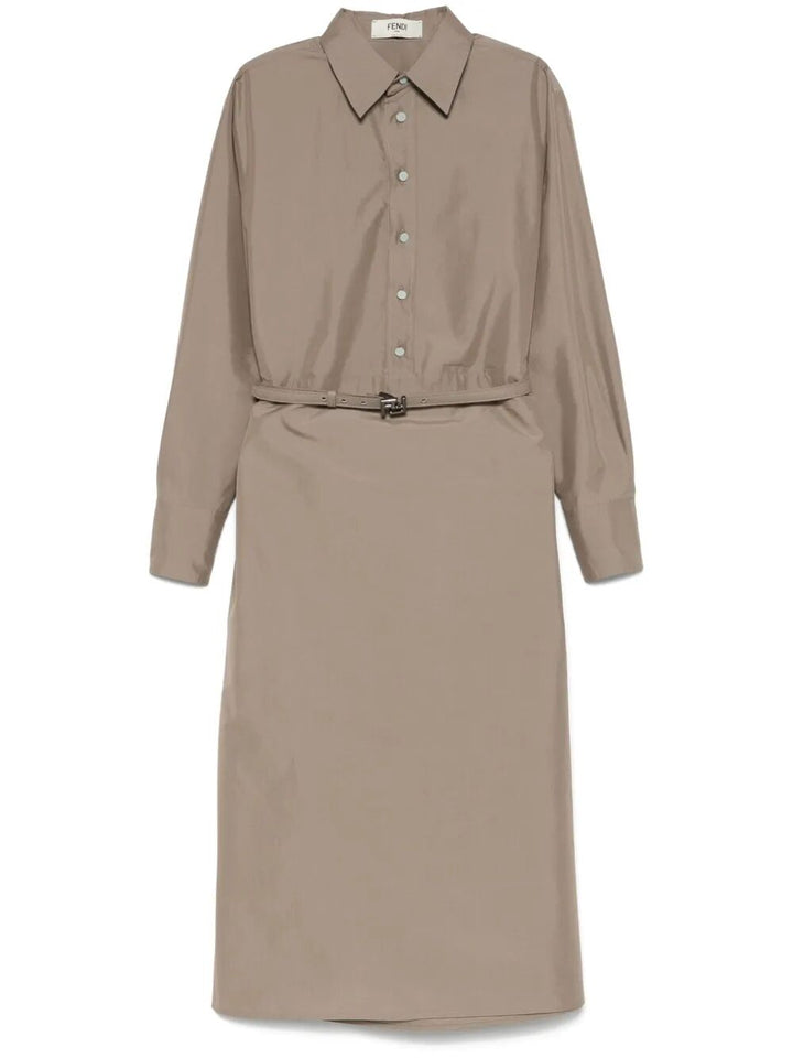 Fendi Women Poplin Belted Shirt Dress