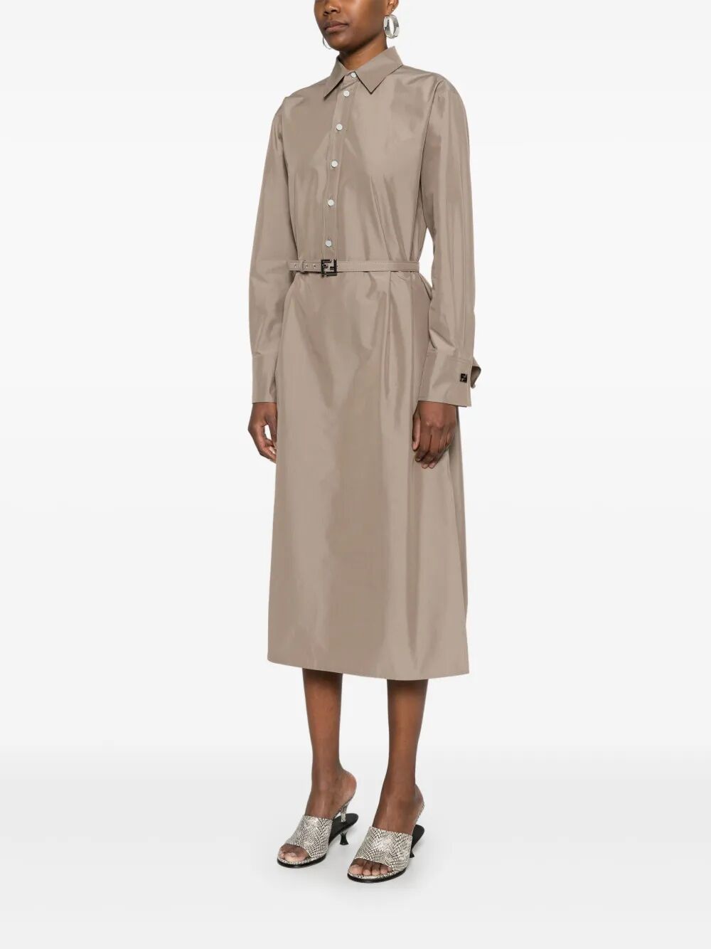 Fendi Women Poplin Belted Shirt Dress