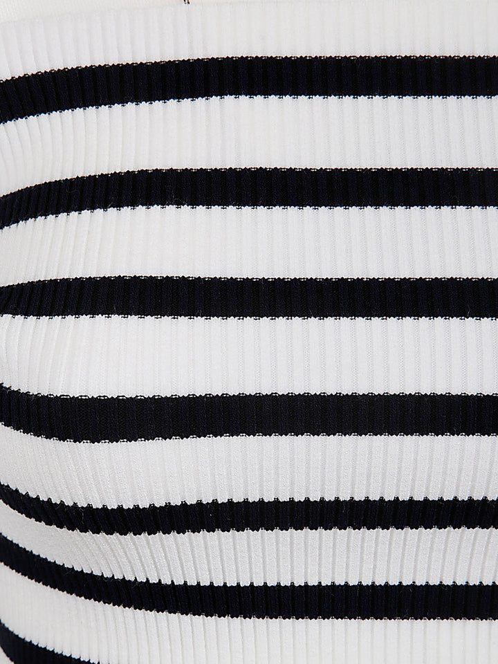 Jean Paul Gaultier Women Ribbed Mariniere Pullover With Transparent Window Detail