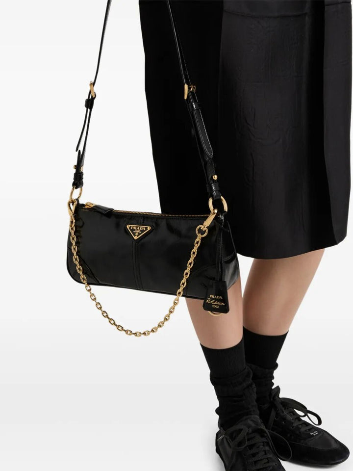 Prada Women Prada Re-Edition 2002 Medium Shiny Finish Leather Shoulder Bag
