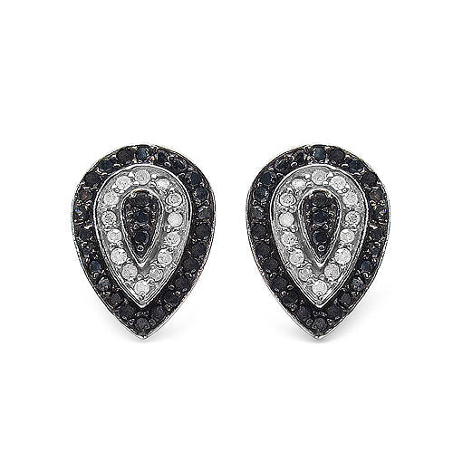 0.47 Carat Genuine Black Diamond &amp; White Diamond .925 Sterling Silver Earrings