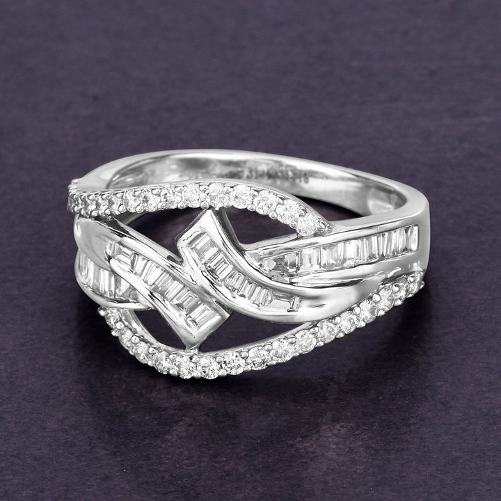 0.72 Carat Genuine White Diamond 14K White Gold Ring (E-F-G Color, VS-SI Clarity)
