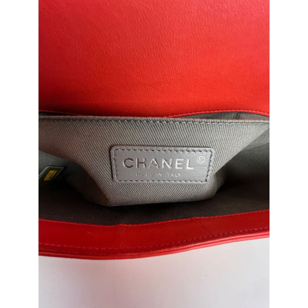 CHANEL Lambskin Quilted Medium Boy Red Flap Bag
