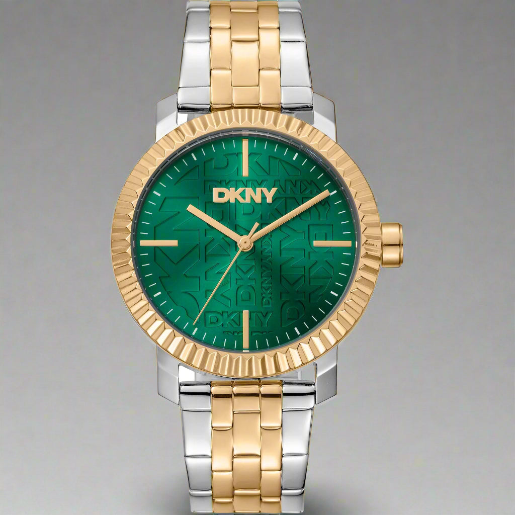 DKNY women's green dial gold bezel analog Watches