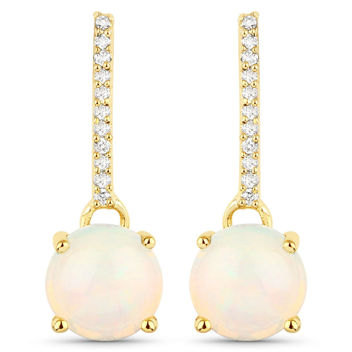 1.06 Carat Genuine Ethiopian Opal and White Diamond 10K Yellow Gold Earrings