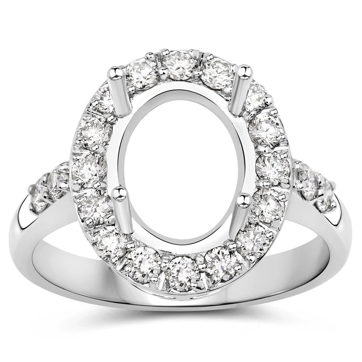 0.60 Carat Genuine White Diamond 14K White Gold Semi Mount Ring - holds 10x8mm Oval Gemstone