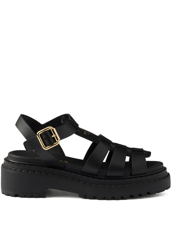 Prada Women Fisherman`S Leather Flatform Sandals
