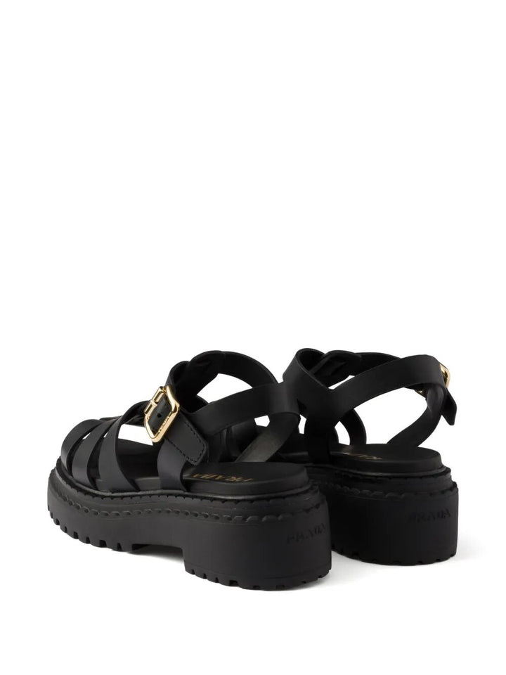 Prada Women Fisherman`S Leather Flatform Sandals