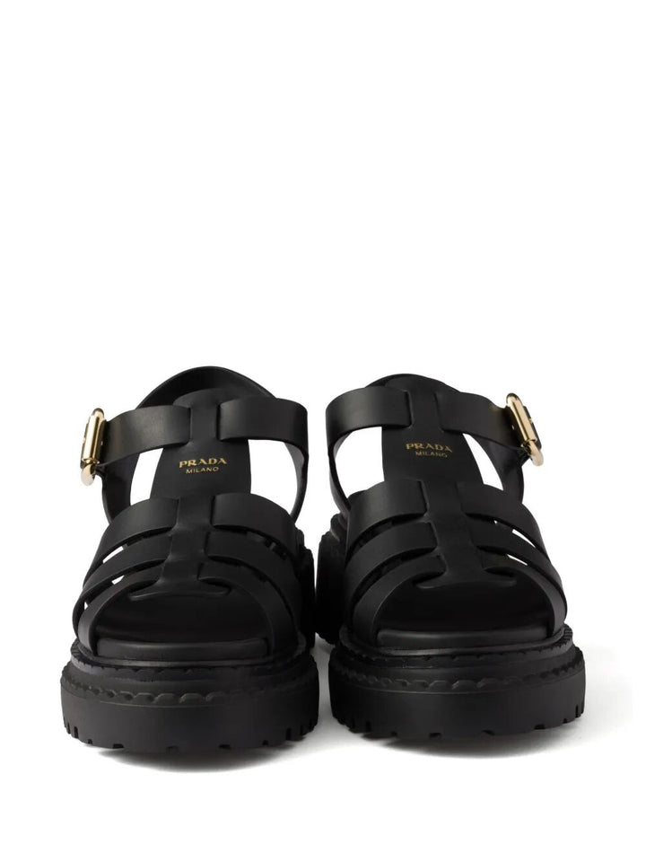 Prada Women Fisherman`S Leather Flatform Sandals