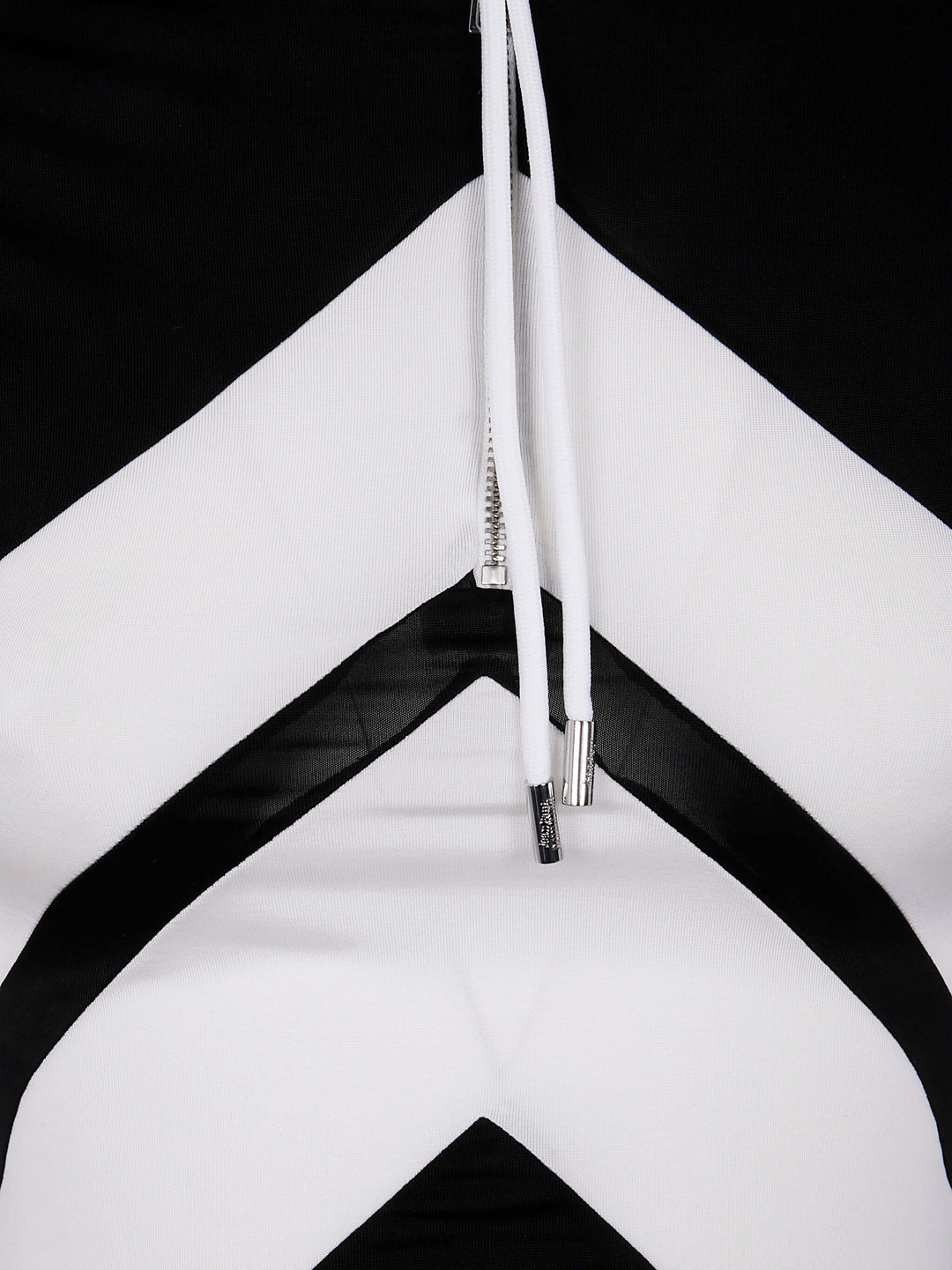Jean Paul Gaultier Women Viscose Baby Tee Shirt With Inlaid Chevron, "Gaultier" Patch Detail And Hood