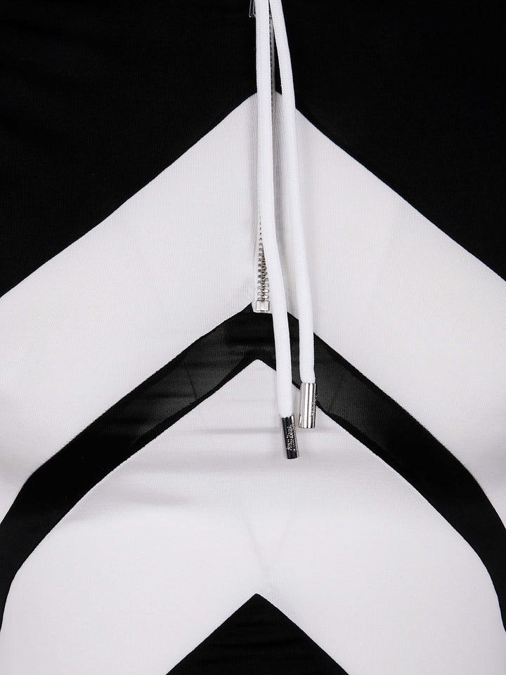 Jean Paul Gaultier Women Viscose Baby Tee Shirt With Inlaid Chevron, "Gaultier" Patch Detail And Hood