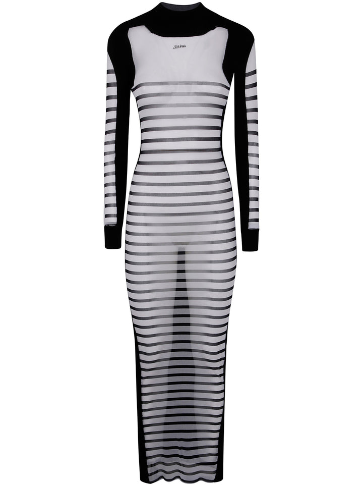 Black and white striped dress with long sleeves on a white background
