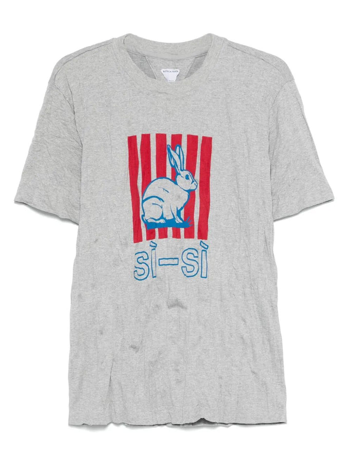 Bottega Veneta Men Graphic Rabbit-Print Crushed Cotton Jersey T-Shirt