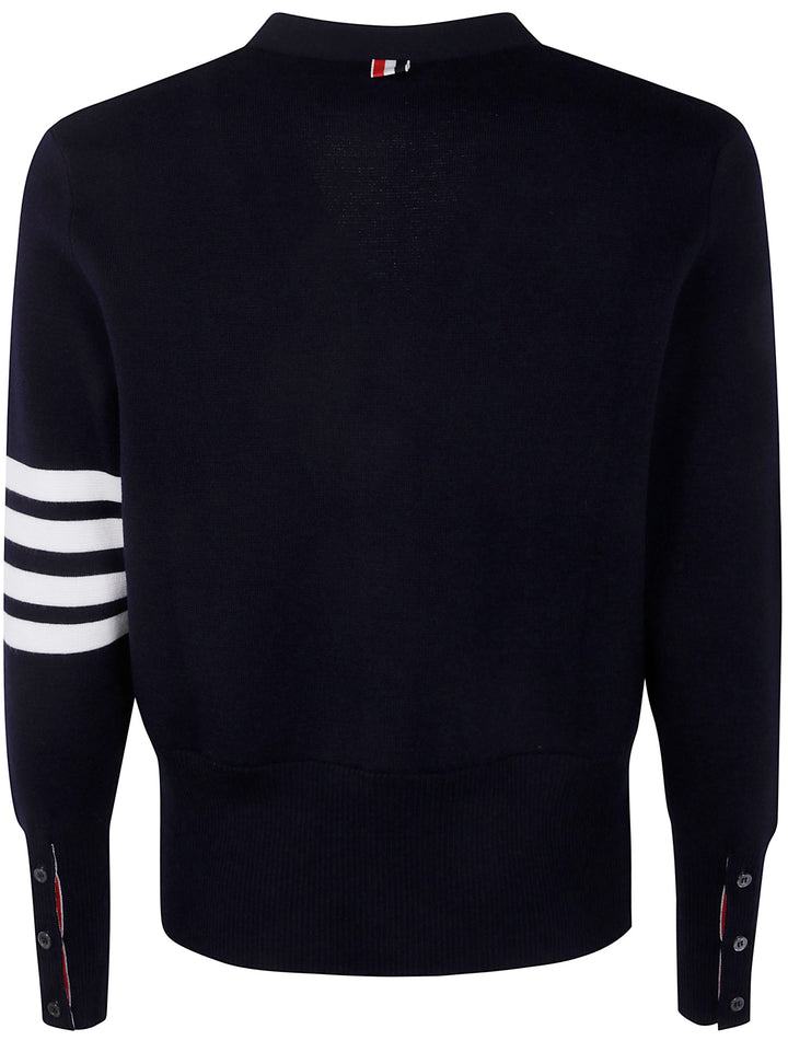 Thom Browne Men Milano Stitch V Neck Cardigan With 4 Bar In Fine Merino Wool