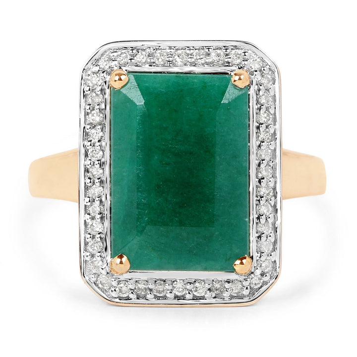 5.71 Carat Dyed Emerald and White Diamond 14K Yellow Gold Ring