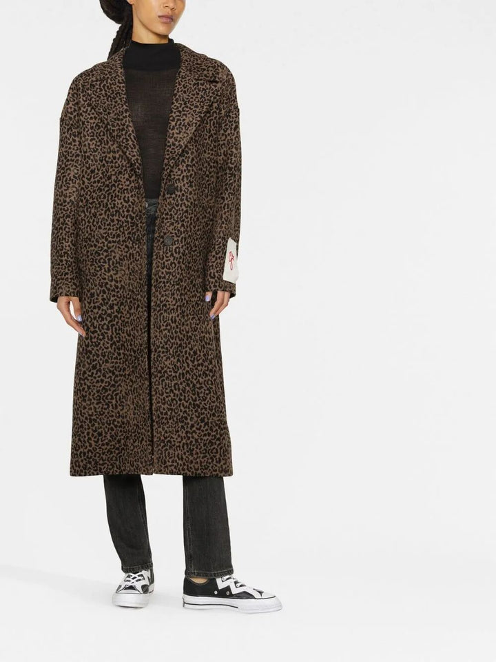 Golden Goose Women Single-Breasted Cocoon Wool Coat With Jacquard Motif