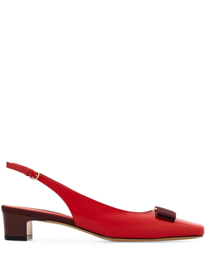 Ferragamo Women Rivada Patent Leather Slingback With Vara Bow