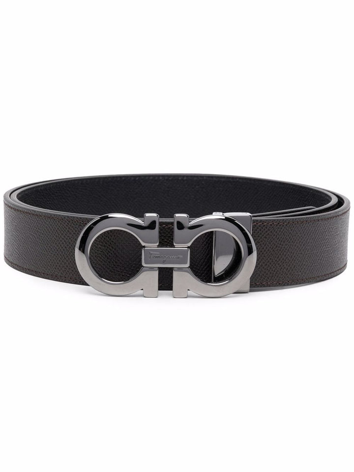 Ferragamo Men Hammered Leather Reversible Gancini Belt