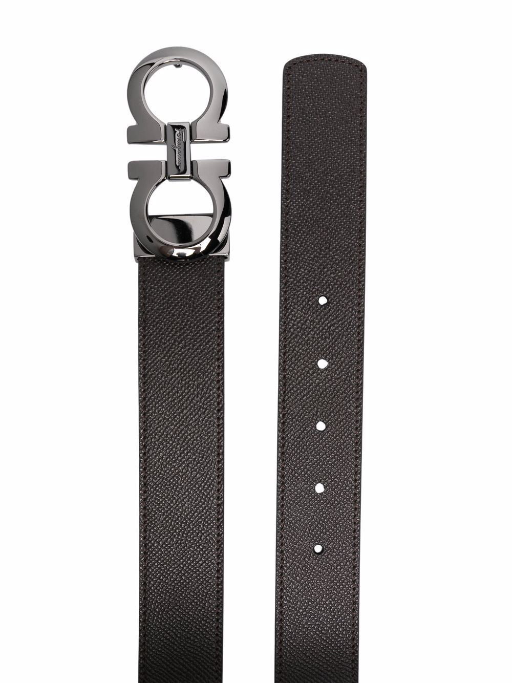 Ferragamo Men Hammered Leather Reversible Gancini Belt
