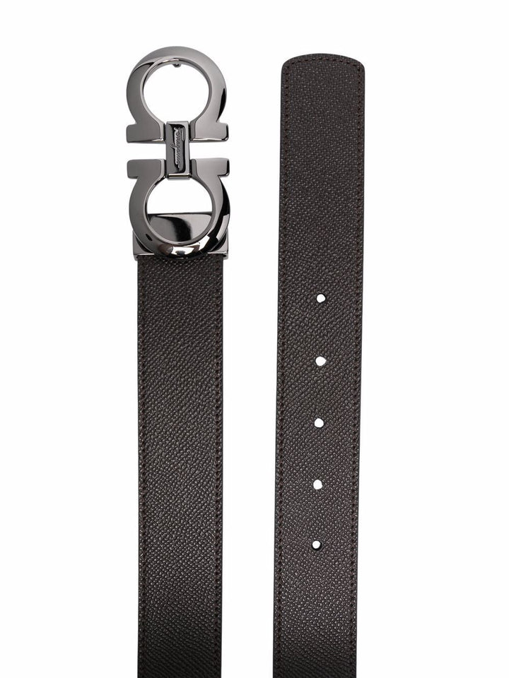 Ferragamo Men Hammered Leather Reversible Gancini Belt