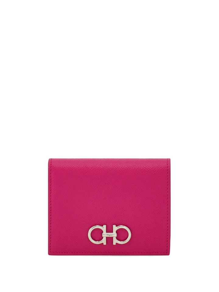 Ferragamo Women Grained Leather Gancini Compact Wallet