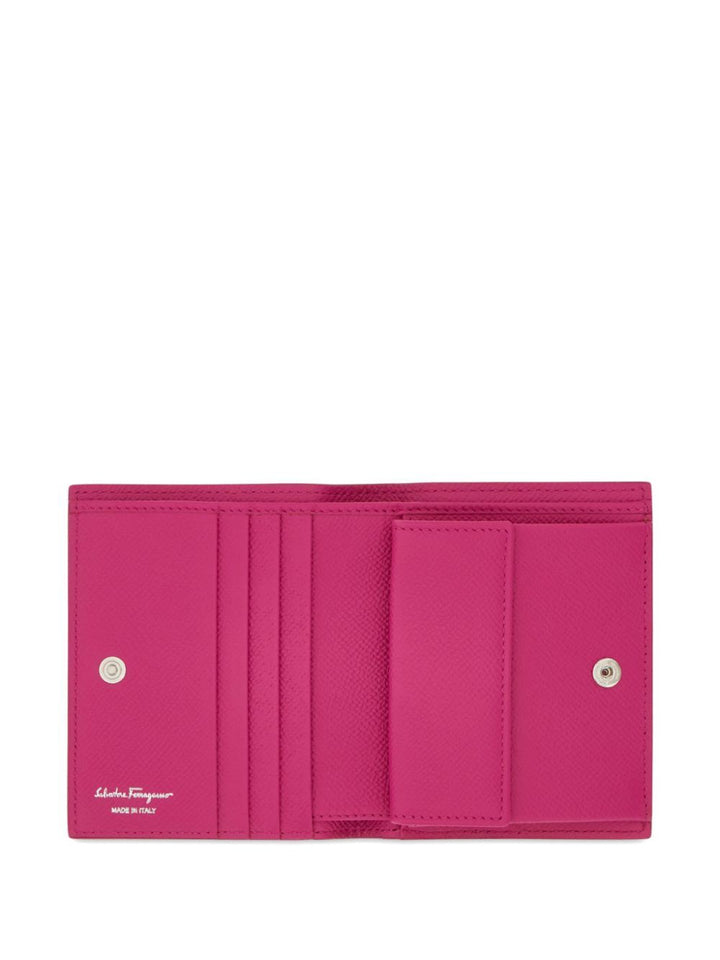 Ferragamo Women Grained Leather Gancini Compact Wallet