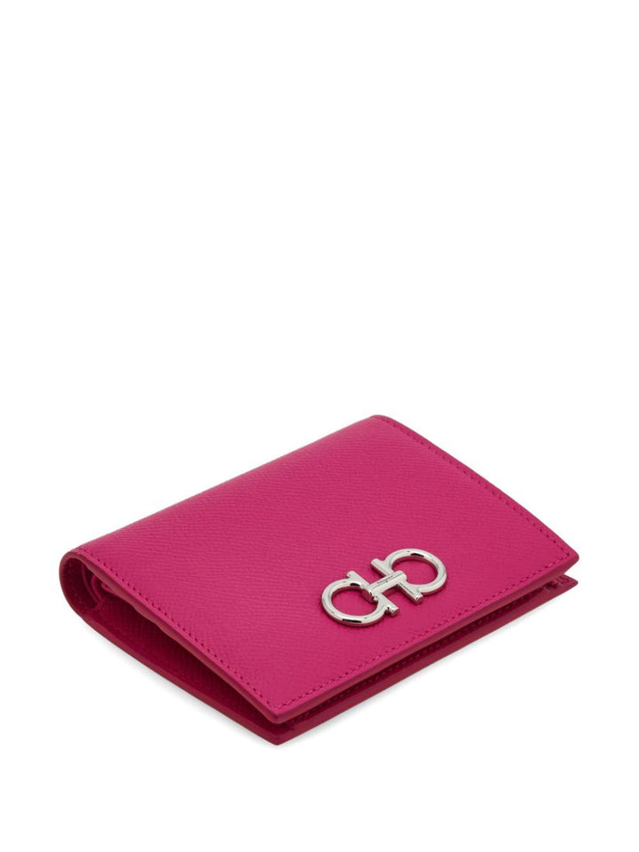 Ferragamo Women Grained Leather Gancini Compact Wallet