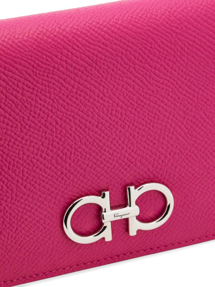 Ferragamo Women Grained Leather Gancini Compact Wallet