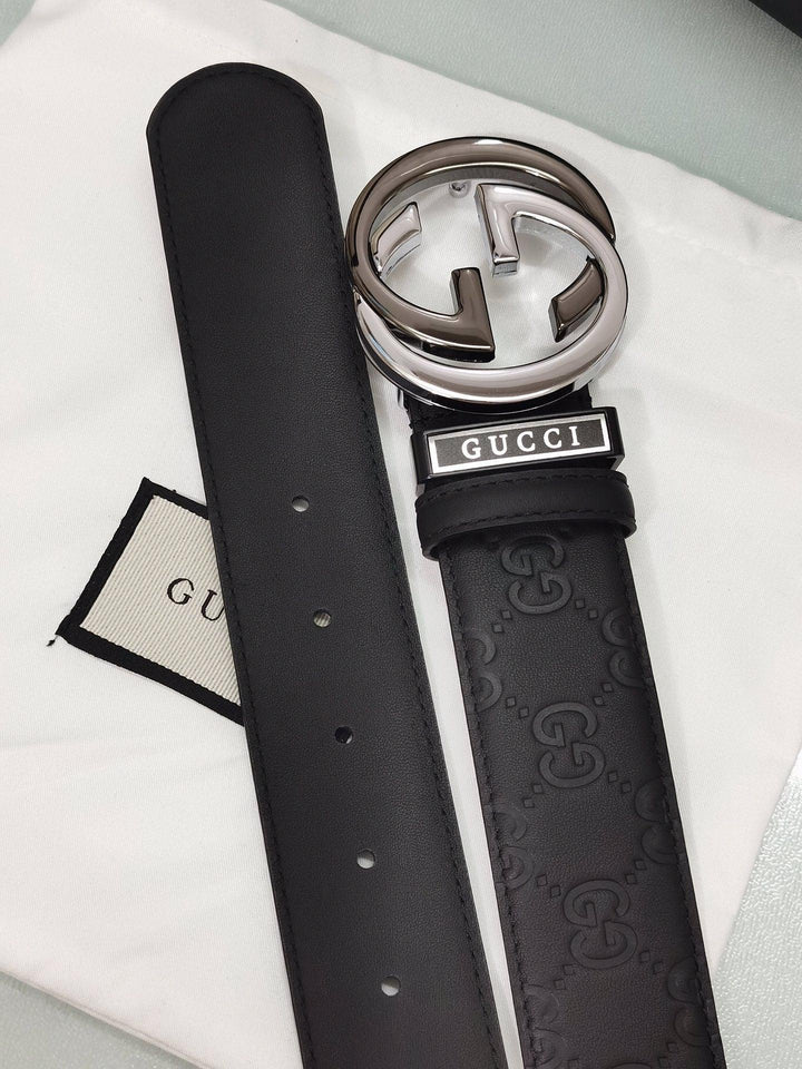 GUCCI Embellished coated-canvas and leather belt &