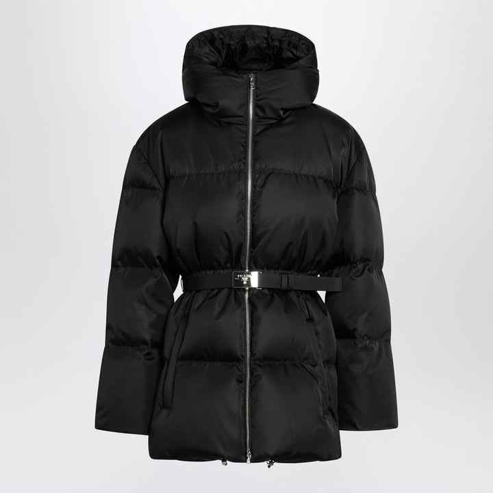 Prada Black Belt Puffer Jacket In Re-Nylon Women
