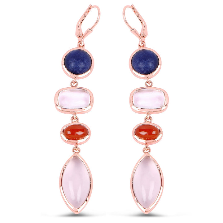 14K Rose Gold Plated 30.55 Carat Genuine Multi Stone .925 Sterling Silver Earrings
