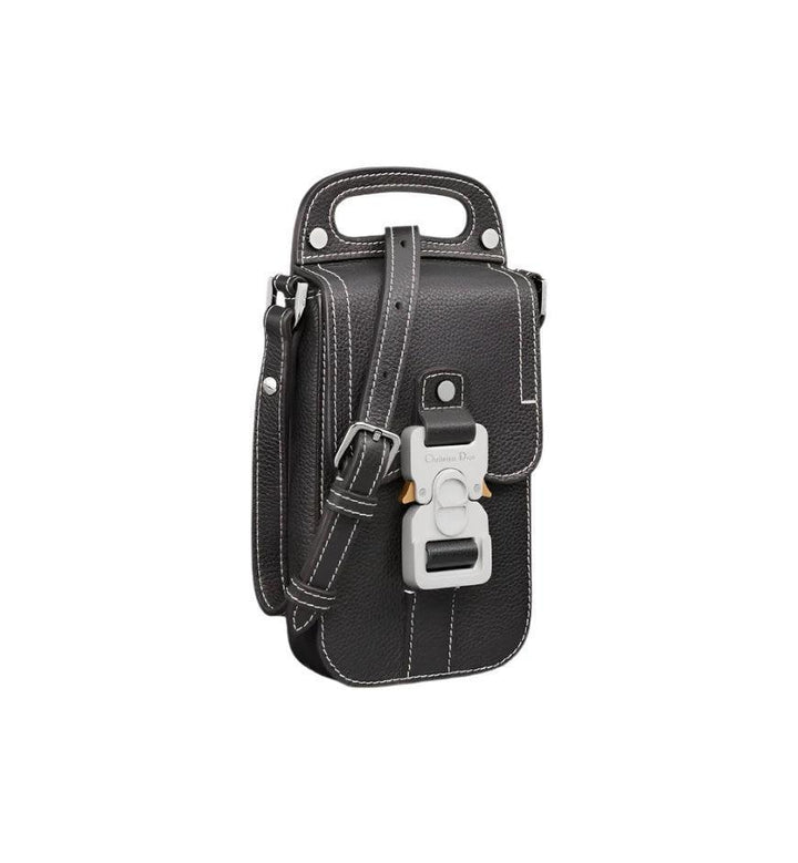 Saddle Vertical Pouch with Strap Black Dior Oblique Jacquard with Black Grained Calfskin