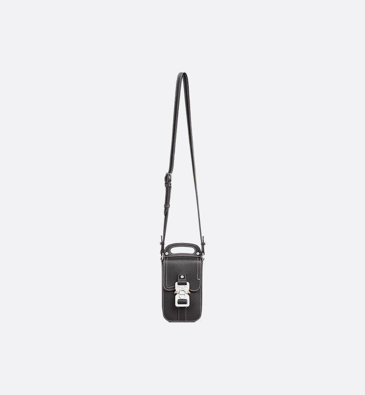 Saddle Vertical Pouch with Strap Black Dior Oblique Jacquard with Black Grained Calfskin