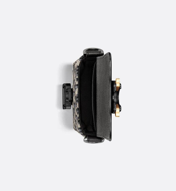 Saddle Vertical Pouch with Strap Beige and Black Dior Oblique Jacquard with Black Grained Calfskin