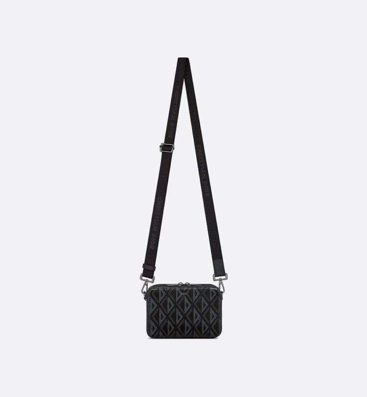 Christian Dior Zipped Pouch with Strap Black Coated Cotton Canvas with CD Diamond Print