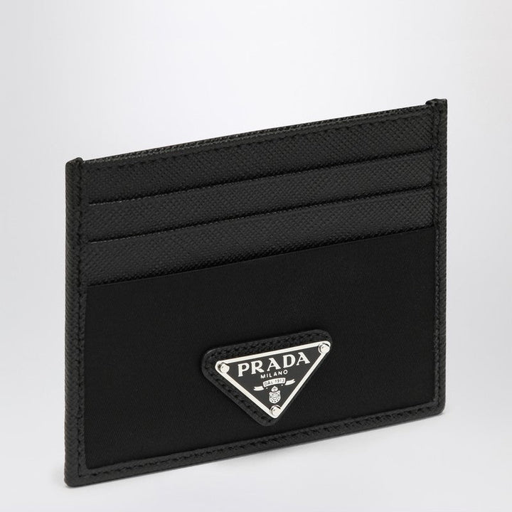 Prada Black Saffiano Card Case With Logo Triangle Men