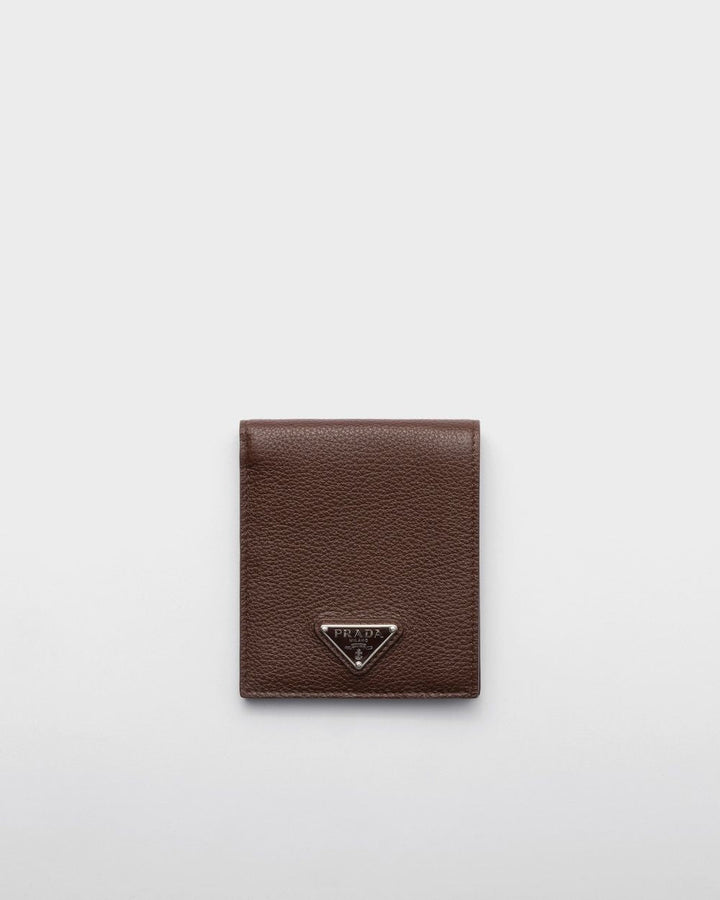 PRADA Grained Leather Bi-Fold Mini Wallet - W 11 X H 9.5 CM