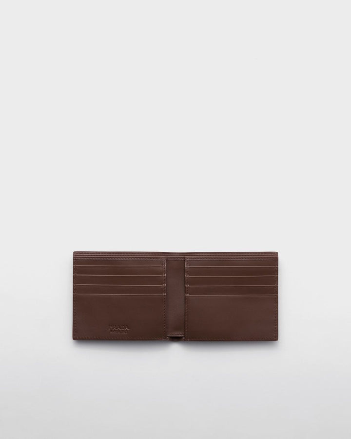 PRADA Grained Leather Bi-Fold Mini Wallet - W 11 X H 9.5 CM