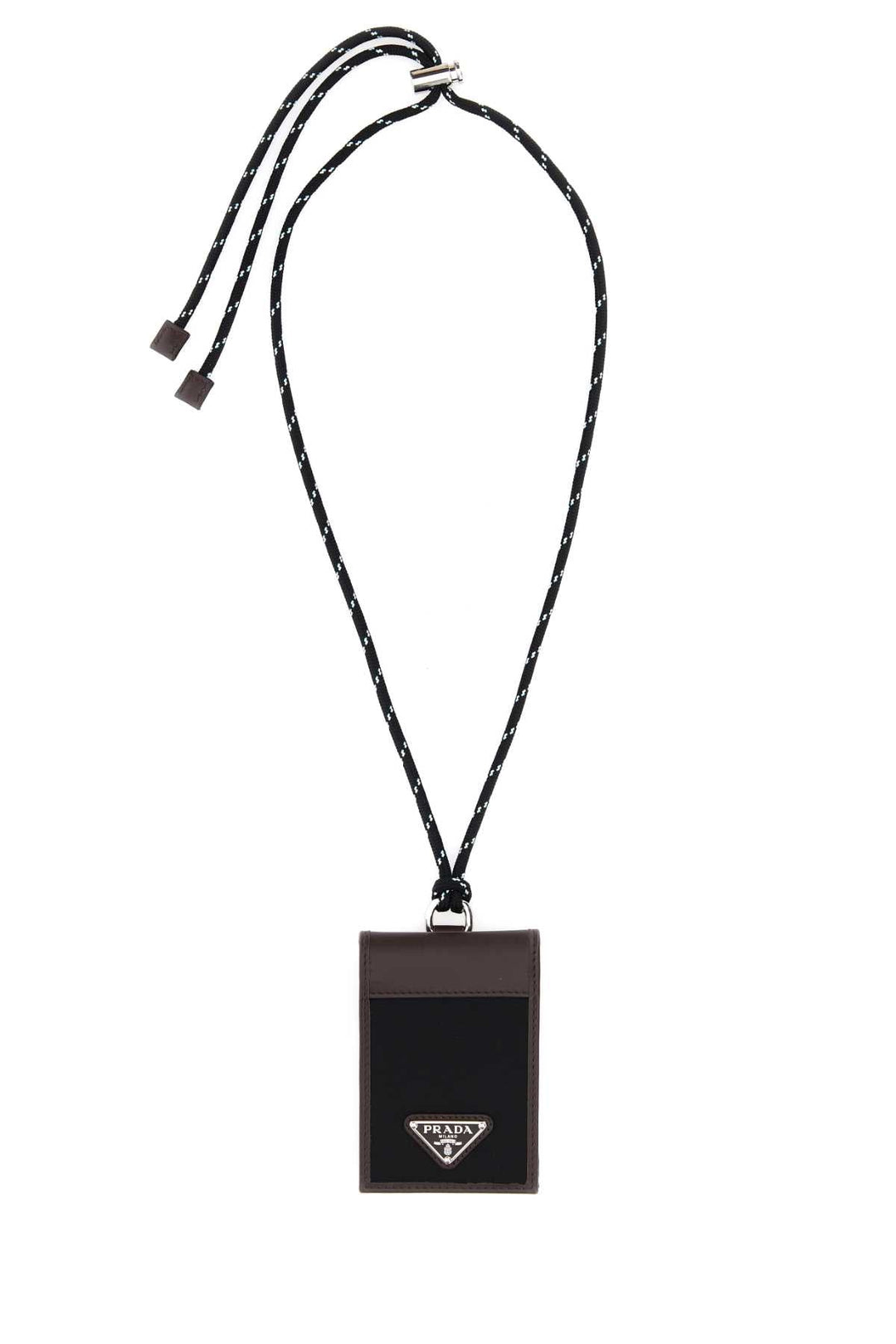 PRADA Mini Two-Tone Canvas and Leather Card Holder
