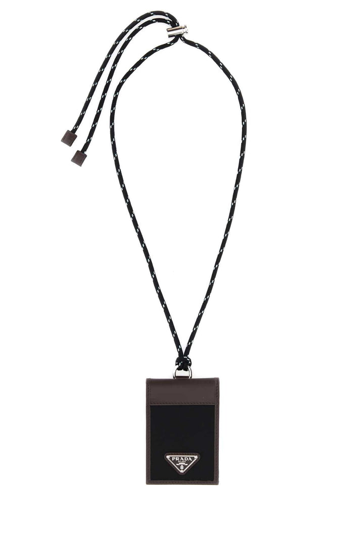 PRADA Mini Two-Tone Canvas and Leather Card Holder
