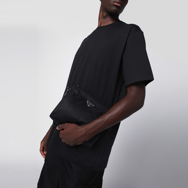 Prada Black Pouch In Re-Nylon And Saffiano Men