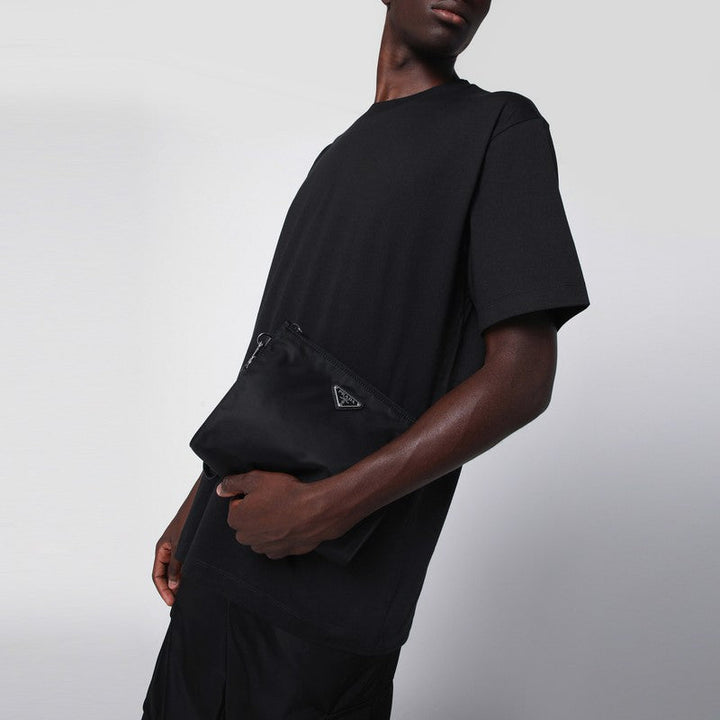 Prada Black Pouch In Re-Nylon And Saffiano Men