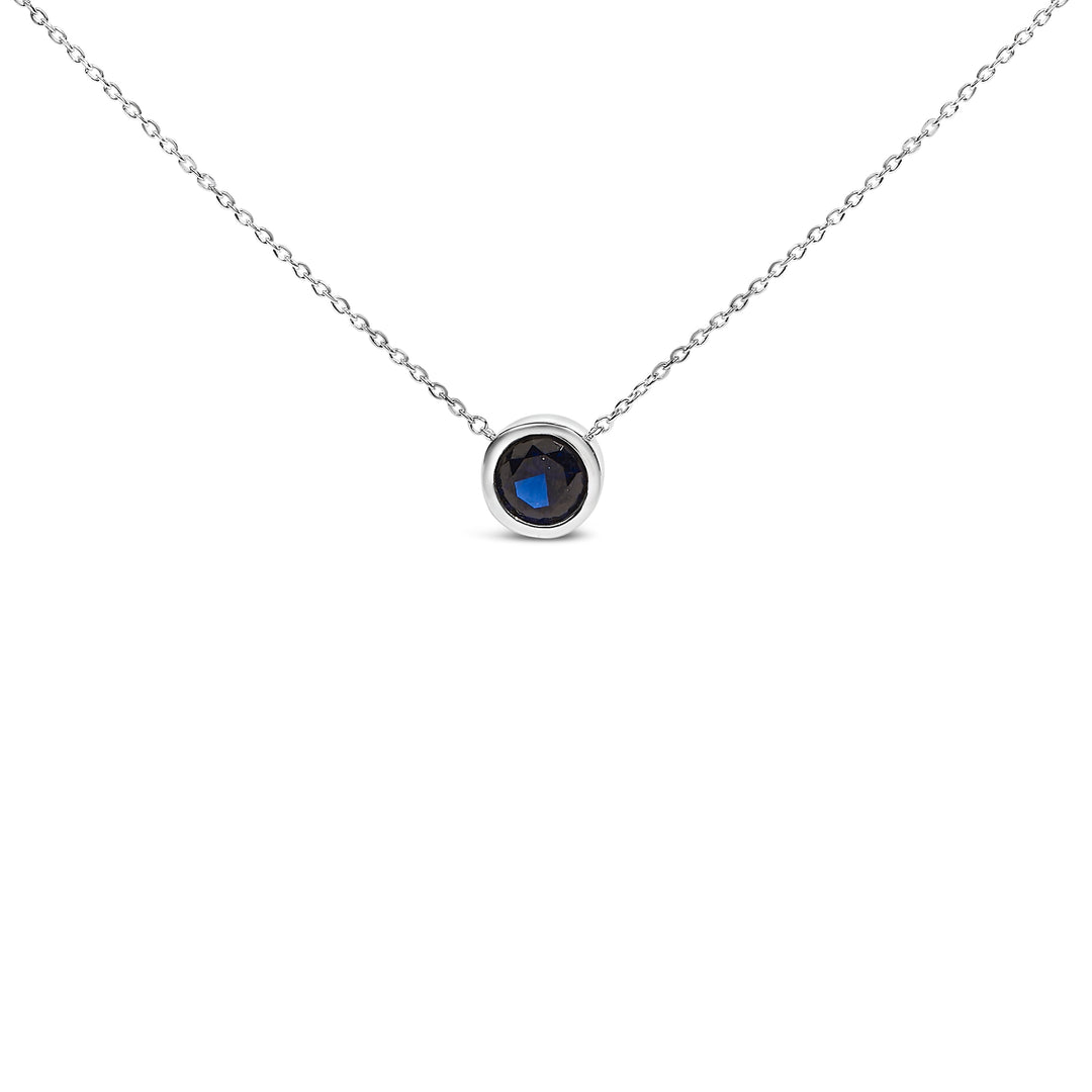 .925 Sterling Silver 7MM Bezel Set Created Purple Amethyst Pendant Necklace - 18" Inches