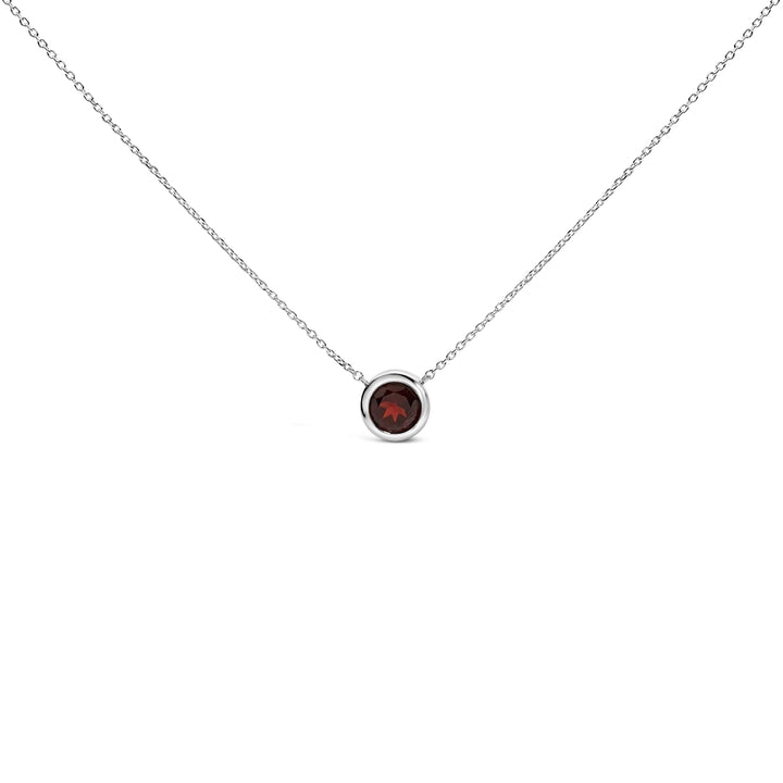 .925 Sterling Silver 7MM Bezel Set Created Purple Amethyst Pendant Necklace - 18" Inches