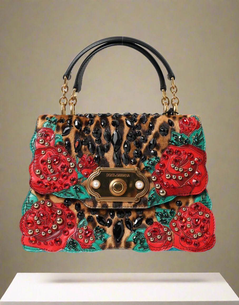 DOLCE & GABBANA Chic Leopard Embellished Tote with Red Roses! (pre-owned) A