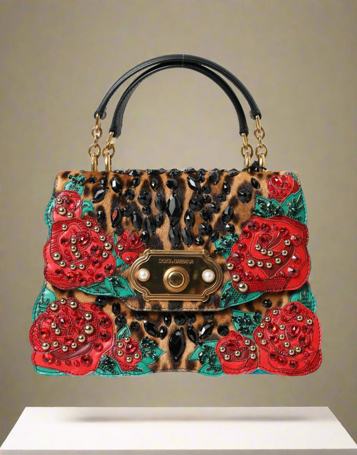 DOLCE & GABBANA Chic Leopard Embellished Tote with Red Roses! (pre-owned) A