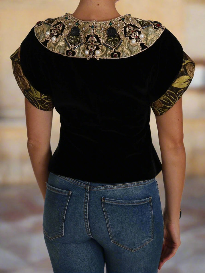 DOLCE &amp; GABBANA Chaqueta corta de terciopelo jacquard con adornos
