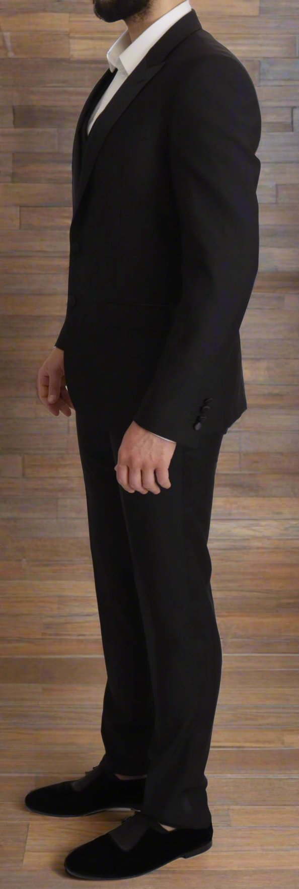 DOLCE & GABBANA Elegant Black Three-Piece Wool Blend Suit