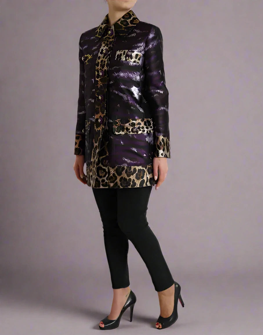 Dolce & Gabbana PURPLE LAMÉ JACQUARD TIGER PRINT COAT JACKET