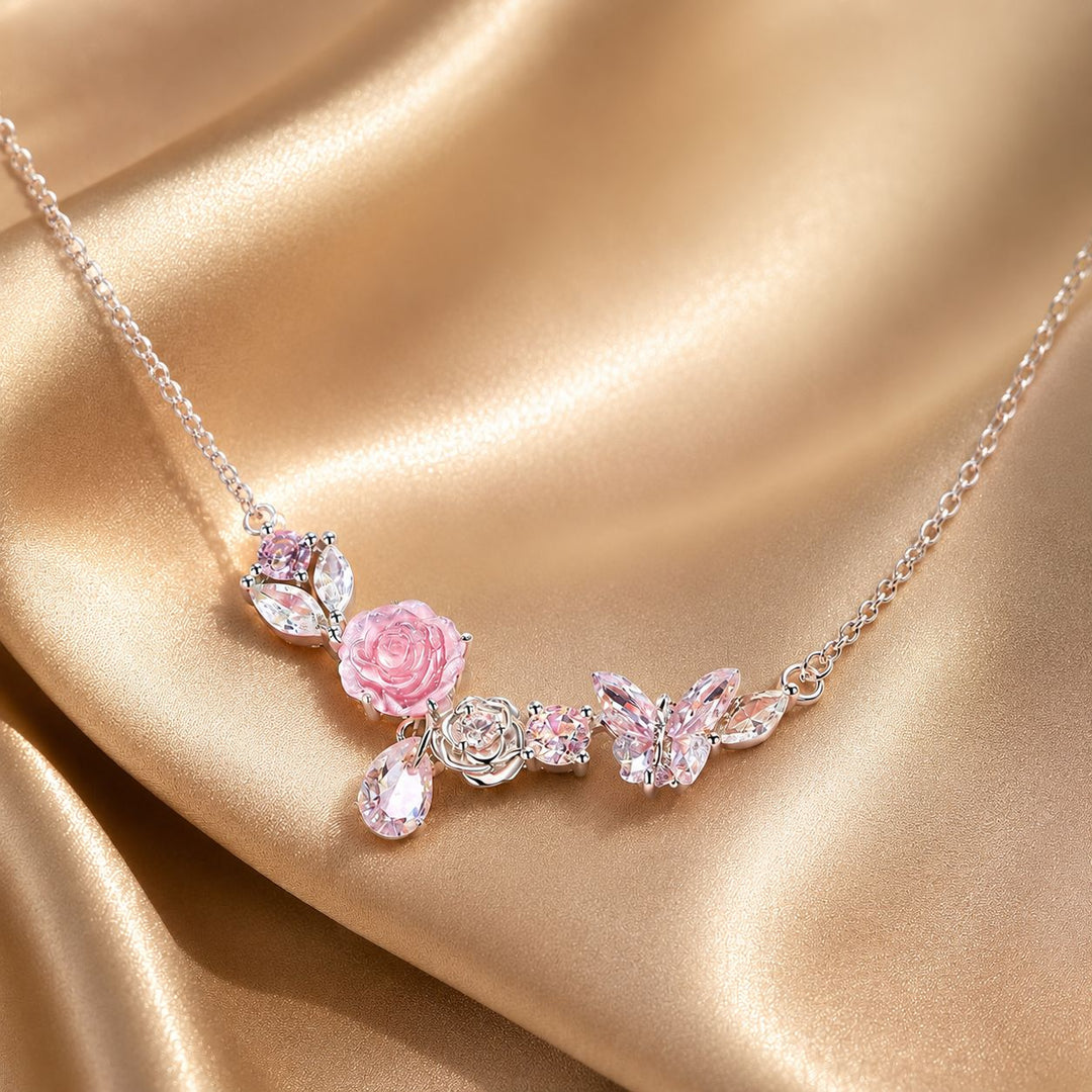 925 Sterling Silver Necklace with CZ &amp; Resin Pendant, 18x39mm, Plated with White Gold